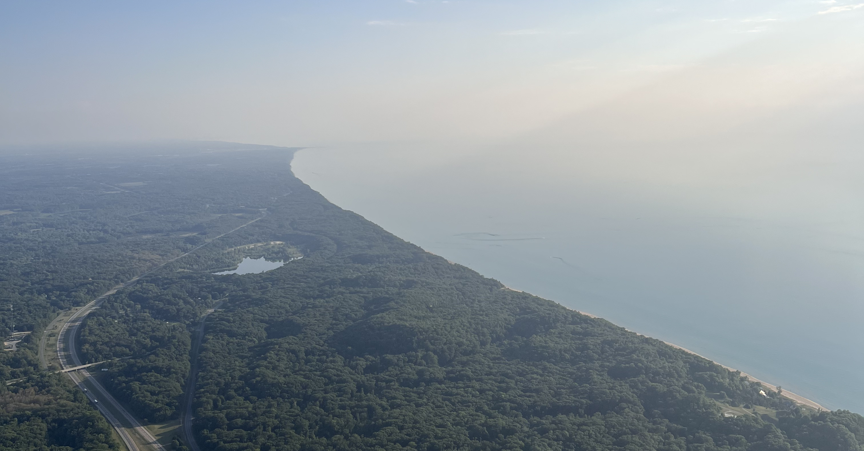 a view of the lake from the sky