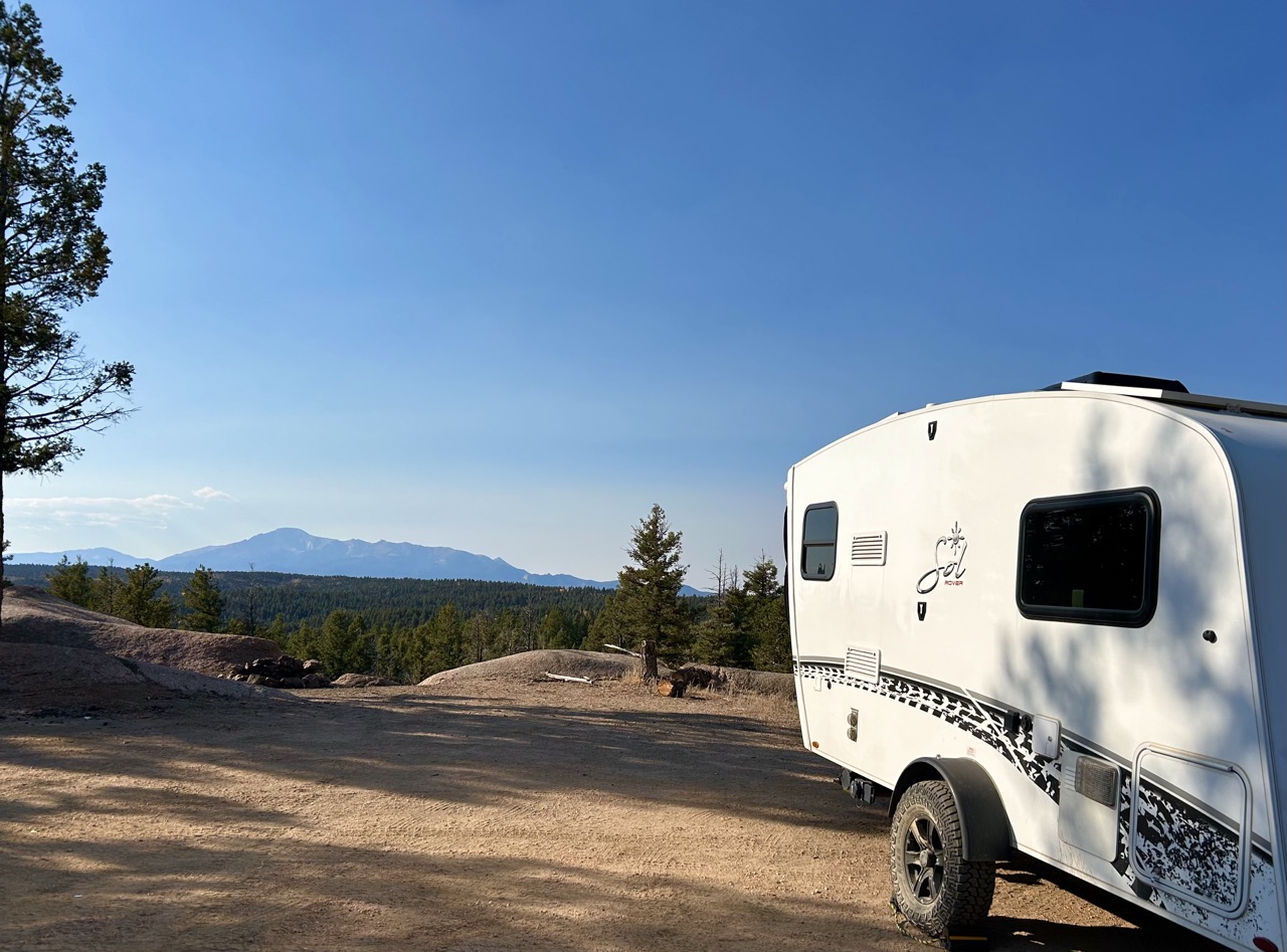 Trailer campsite overlooking Pikes Peak